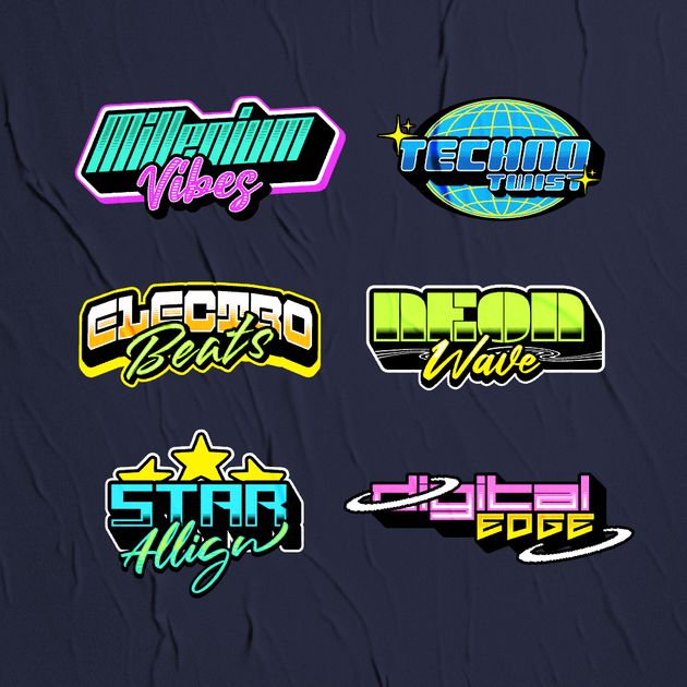 6 Colorful Retro Futuristic Logo Collection Logo Design Template ...