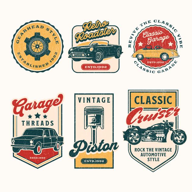 6 Vintage Automotive Badge Logo Collection Logo Design Template ...