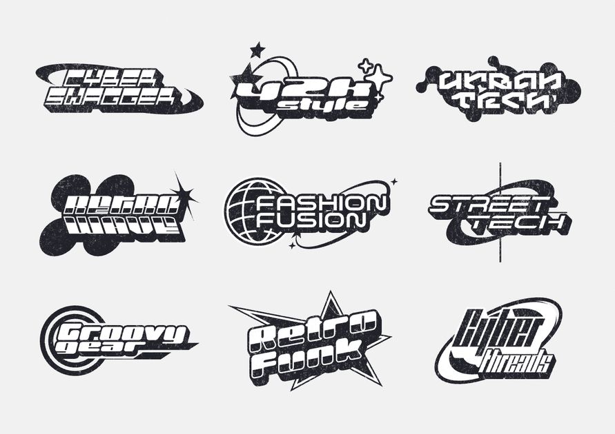 9 Monochrome Y2K Logo Collection Logo Design Template — Customize it in ...