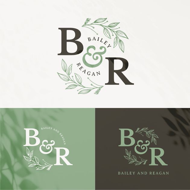B&R - Leaves Motif Wedding Monogram Logo Design Template — Customize it ...
