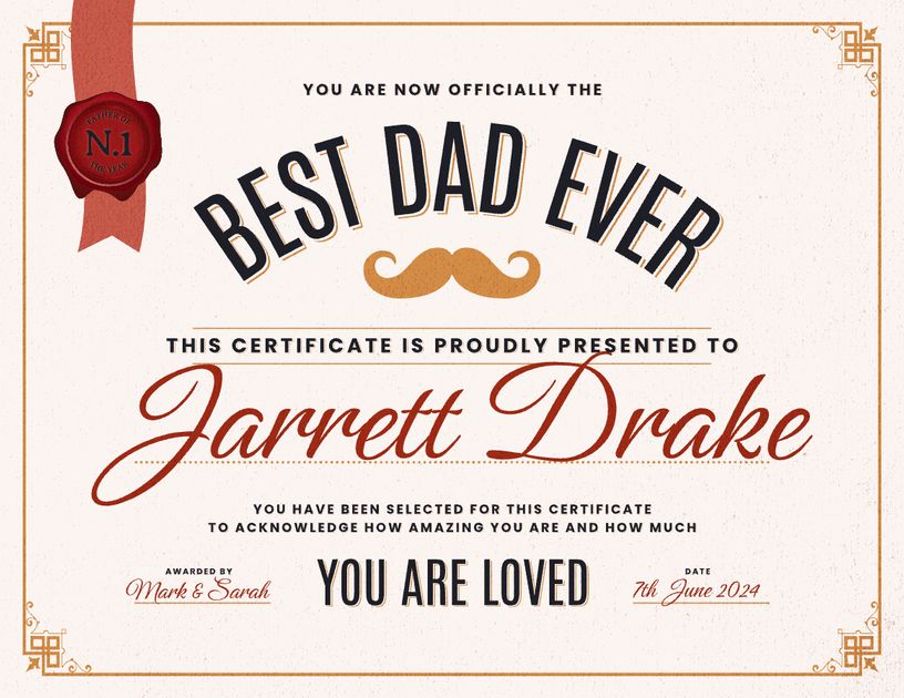 Best Dad Ever Certificate Card Design Template — Customize it in Kittl