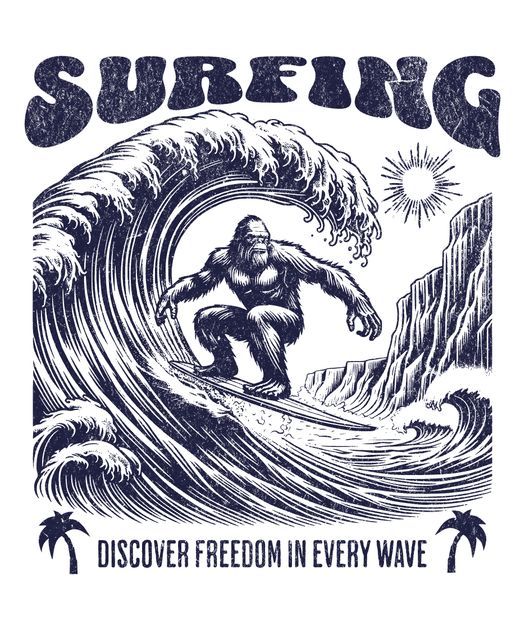 Bigfoot surfing T-Shirt Design Template — Customize it in Kittl