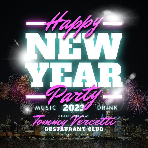 Bright Neon New Year Party - Fireworks Social Design Template 