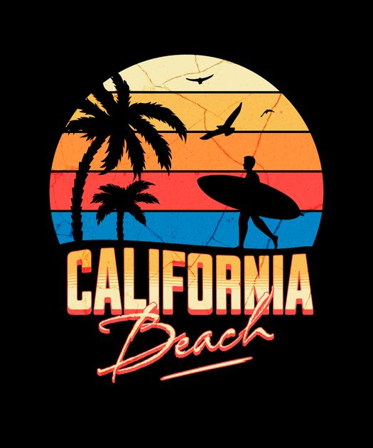 California Beach - Retro Surf T-Shirt Design Template — Customize it in ...