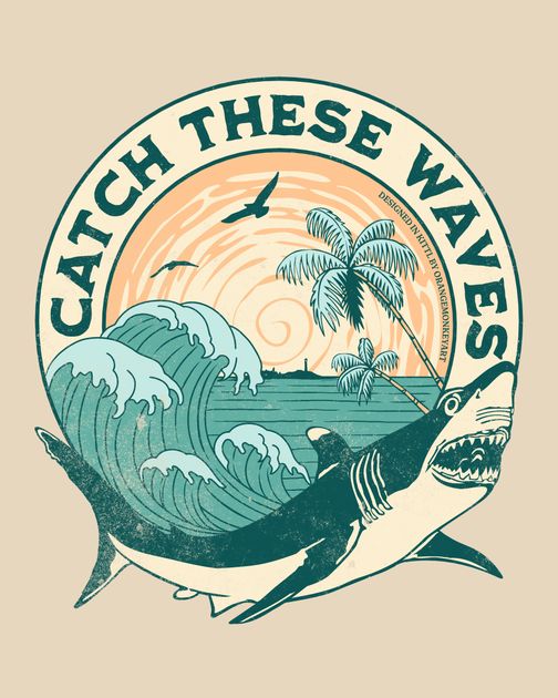 Catch These Waves Shark T-Shirt Design Template — Customize it in Kittl