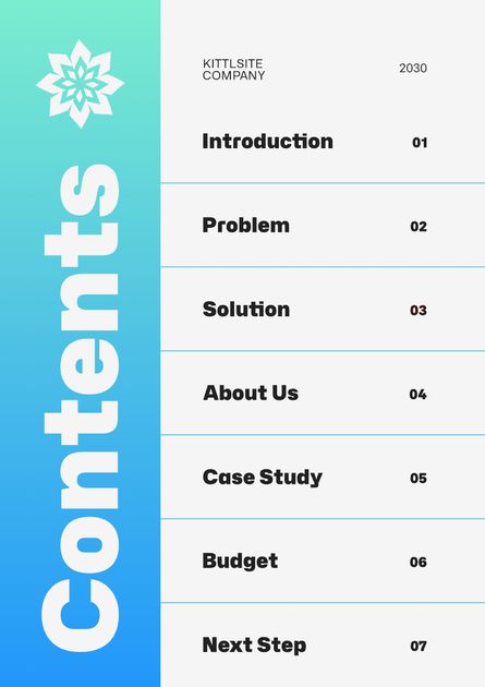 Gradient Blue Minimal Table of Content Design Design Template ...