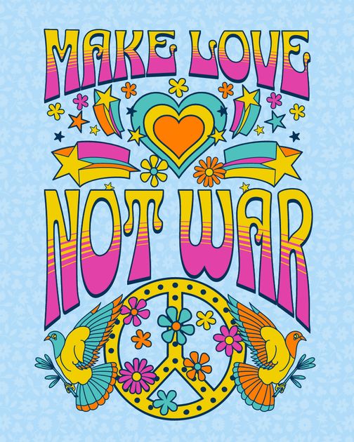 Make Love Not War - Hippie Peace T-Shirt Design Template 