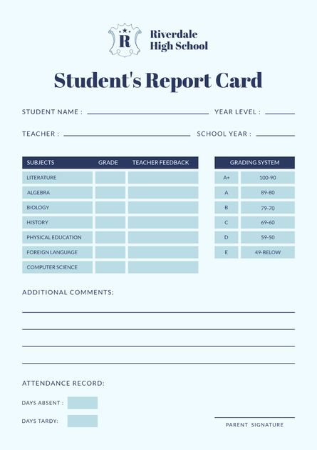 Student Report Design Minimal Blue Student's Report Card Design Template — Customize it in Kittl