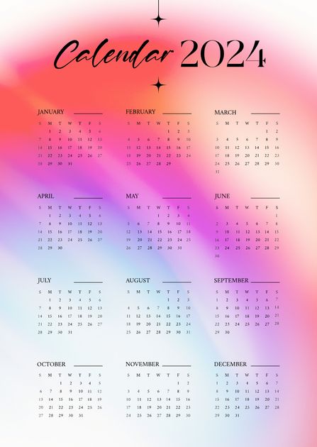 Minimalist Gradient Yearly Calendar 2024 Design Template — Customize it ...