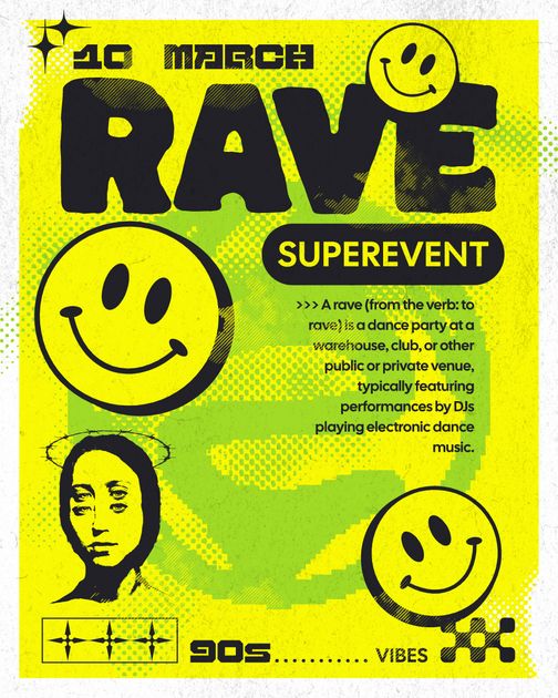 Rave Super Event - Neon Smiley Face Poster Design Template — Customize ...