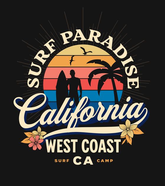 Surf Paradise West Coast - Sports Apparel T-Shirt Design Template ...