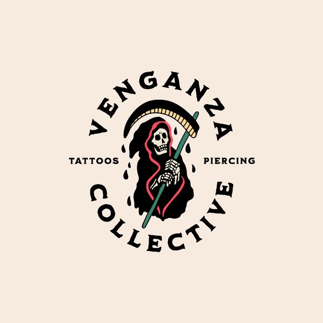 Venganza Collective Tattoo & Piercing - Reaper Logo Design Template ...