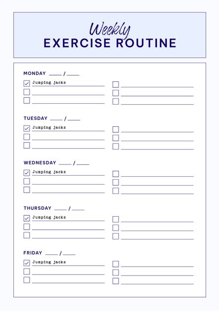Weekly Exercise Routine Checklist Card Design Template — Customize it ...