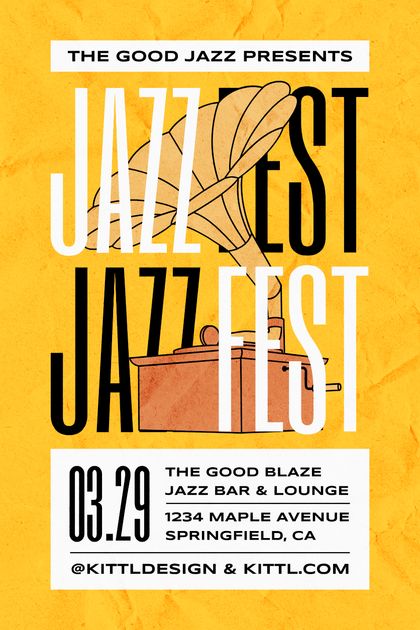 Yellow Retro Vintage Jazz Music Festival Event Poster Design Template ...
