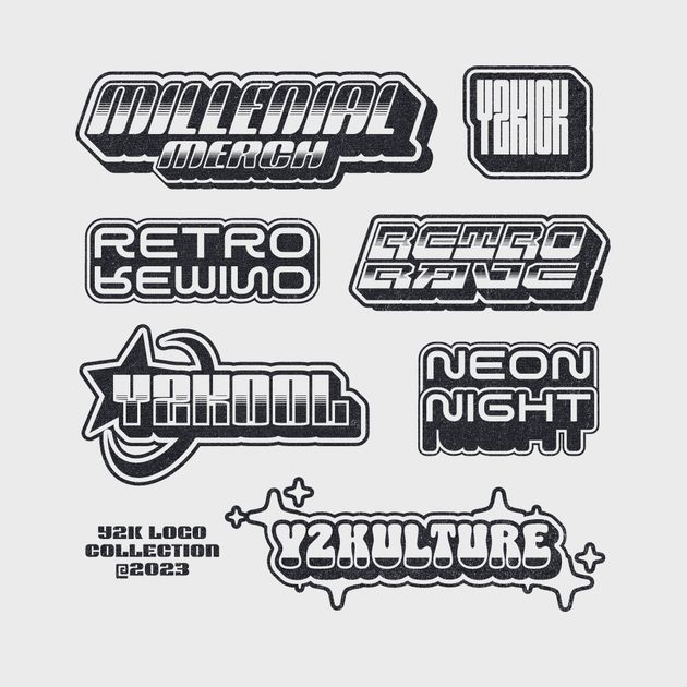 7 Monochrome Y2K Logo Collection Logo Design Template — Customize it in ...