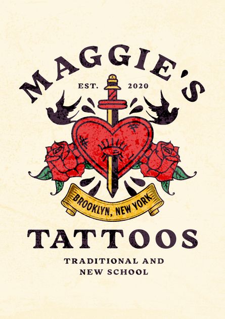 Maggie's Traditional Tattoos T-Shirt Design Template — Customize it in ...